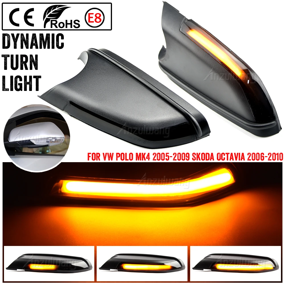 

2pcs Dynamic Blinker Turn Signal Sequential Light Rearview Mirror Indicator For VW Polo MK4 FL Skoda Octavia 2006 2007 2008-2010