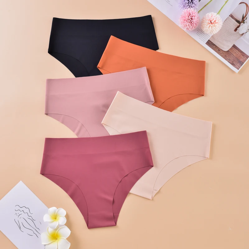 5pcs Seamless Silky smooth series of women's underwear,skin hugging triangle pants,comfortable thong,sexy cute bright color S-XL