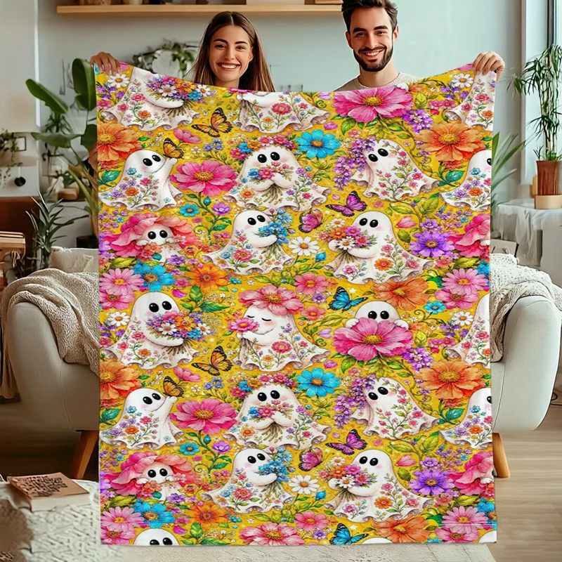 Skull Flower Collage Vintage Artistic Flannel Blanket For Eclectic Bedroom Decor Soft Warm Throw Blanket Wrap