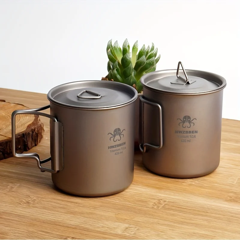 

420ml Pure Titanium Camping Mug Foldable Coffee Cup for Travel Outdoor Picnic Lightweight Durable