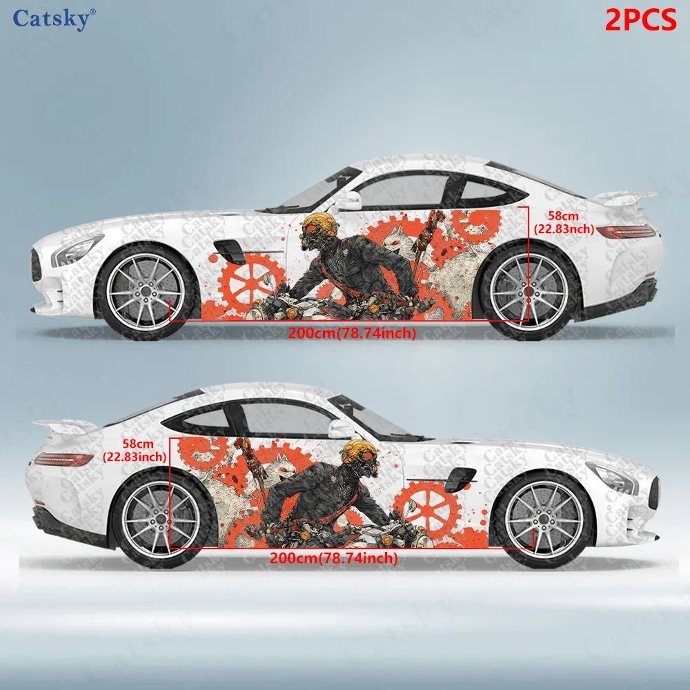 2pcs Motorcycle rider, gear splash, fierce wolf decal, for cars and trucks, durable, fade resistant, easy to install and remove