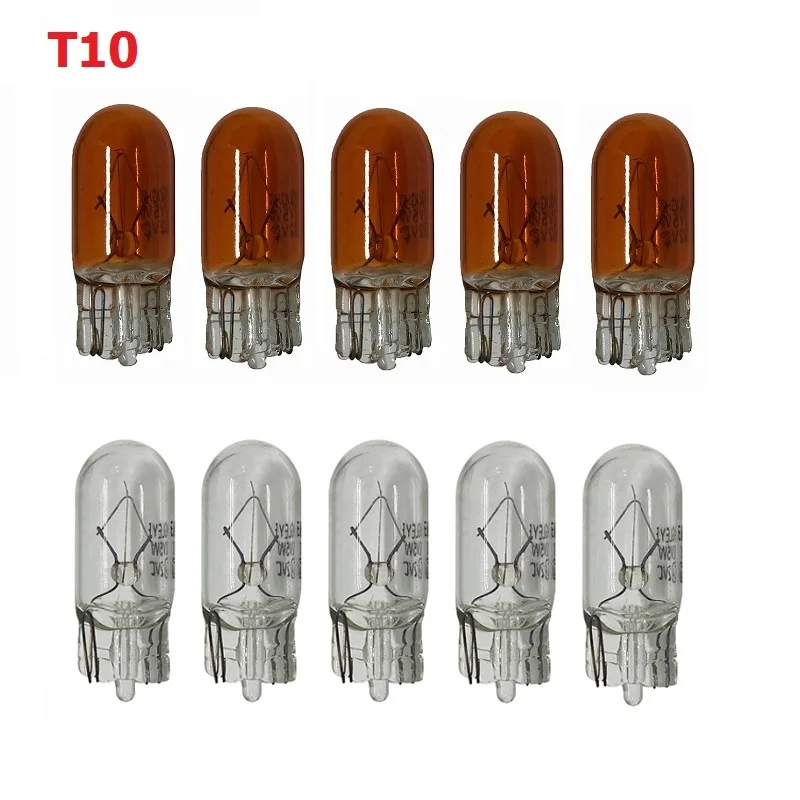 10/20pcs W5w Xenon T10 Glass Halogen Lamp 12v 5w W2.1x9.5d Single Filament Auto License Plate White Amber Car Bulb Lamp