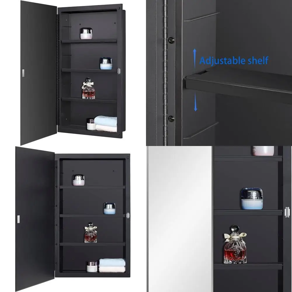 

Black Plastic Medicine Cabinet with Beveled Edge Mirror, 16x26 inches, for Bathroom, Recessed or Surface Mount