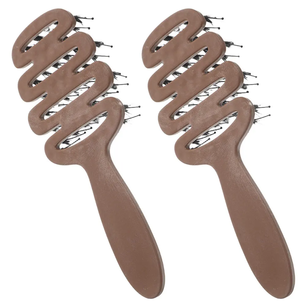 

2Pcs Boar Bristle Hairbrush Scalp Massage Comb Portable Travel Wide Tooth Detangler Brush for Volume Styling Highlighting Comb