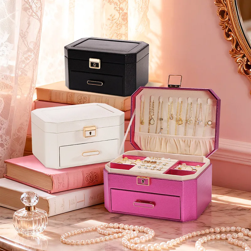 

Mutihome 2026 European Princess Drawer Style Leather Storage Box With Lock Necklace Jewelry Box Home Storage Boxes Cosmetic Box