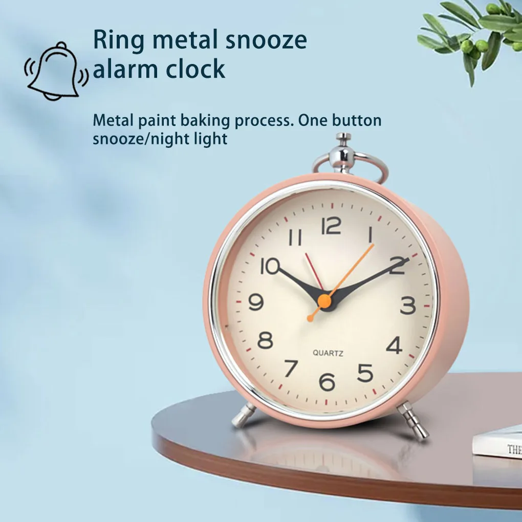 ساعة كلاسيكية منبه للطاولة على الطراز الأوروبي ساعة مكتب صامتة عتيقة غير موقوتة محمولة معلقة باللون الوردي