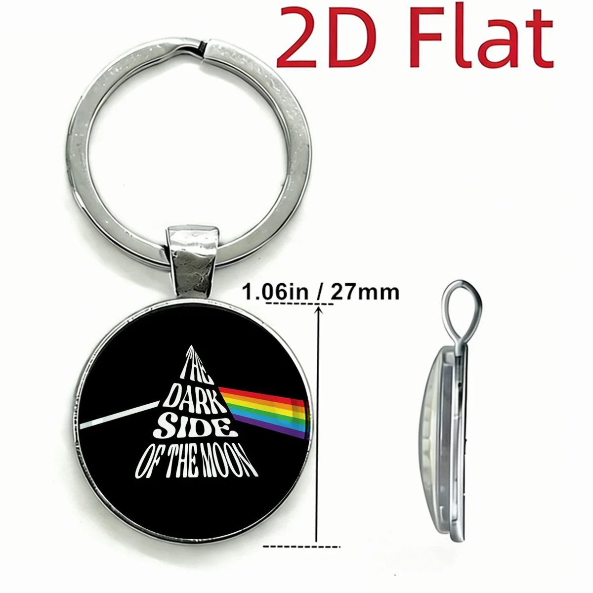 1PC Pink Floyd The Dark Side of The Moon Keychain Rock Band Logo Glass Dome Alloy Key Ring Music Fan Jewelry Gift