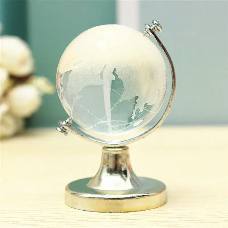 ABIY Crystal Glass Frosted World Globe Stand Paperweight Home Desk Wedding Decorate