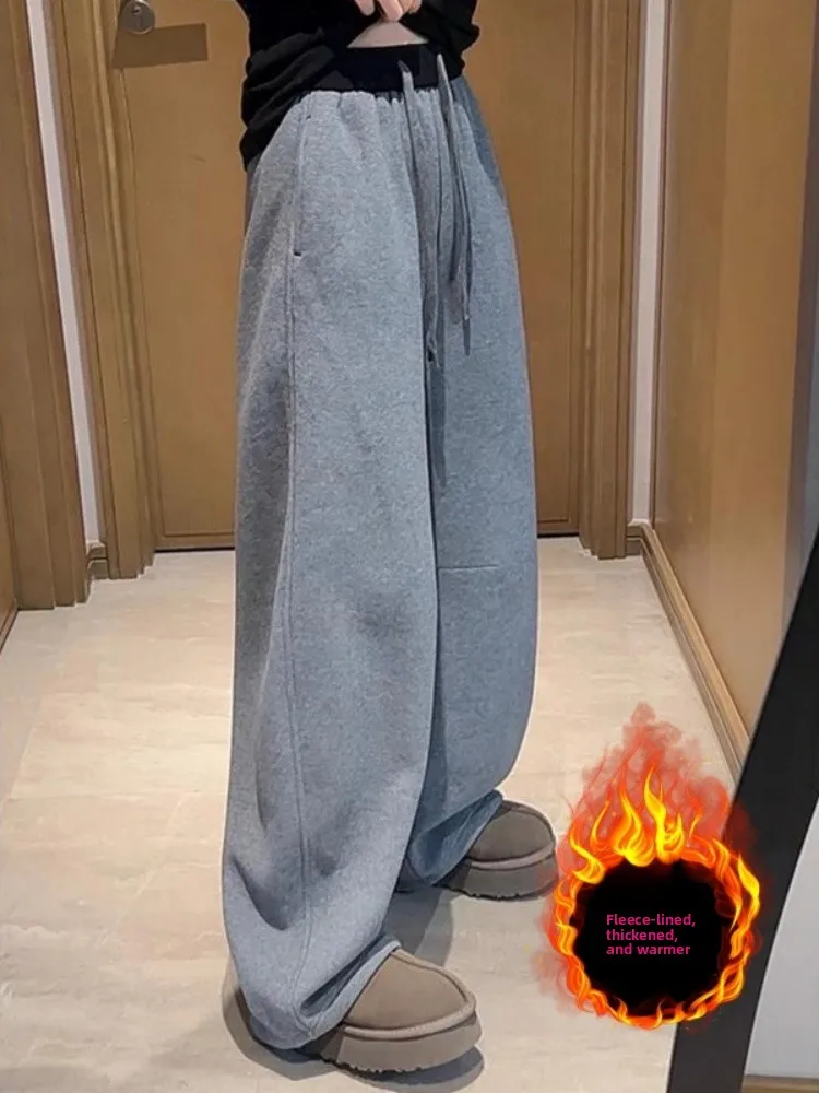 ay Hoge taille gedrapeerde losse damessportbroek Broek met rechte pijpen Lente Herfst Nieuwe Sle Afslankende broek met wijde pijpen