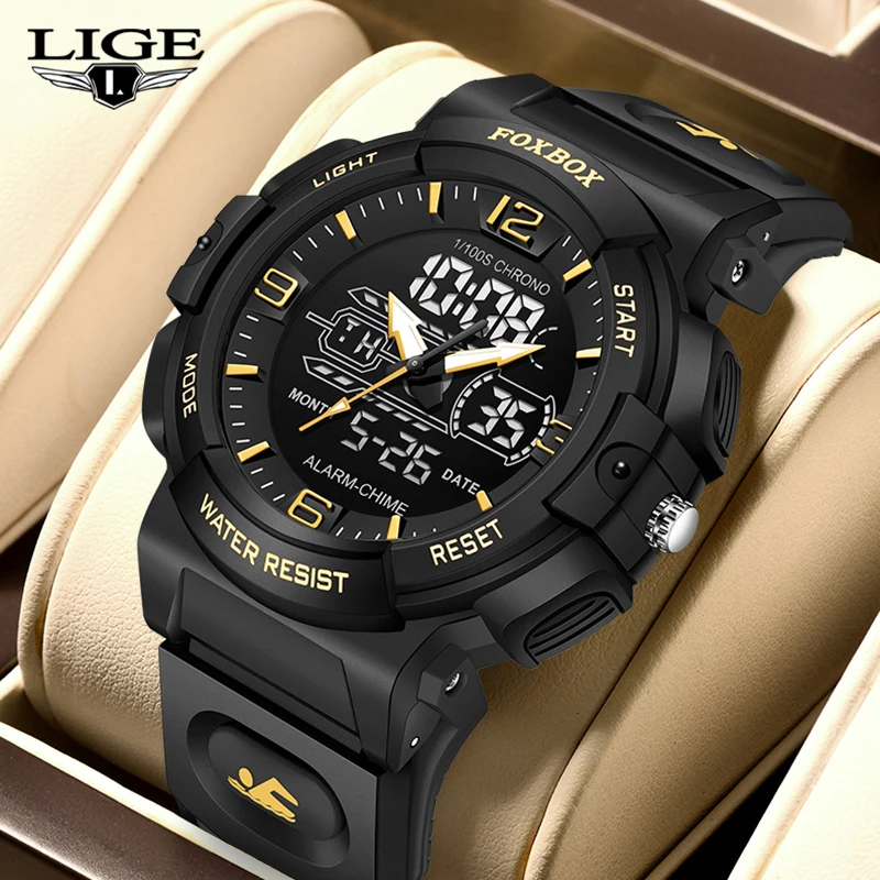 

FOXBOX New Luxury Mens Watch LIGE Brand Sports Fashion Quartz Watches Men Waterproof Luminous Digital Wristwatches Reloj Hombre