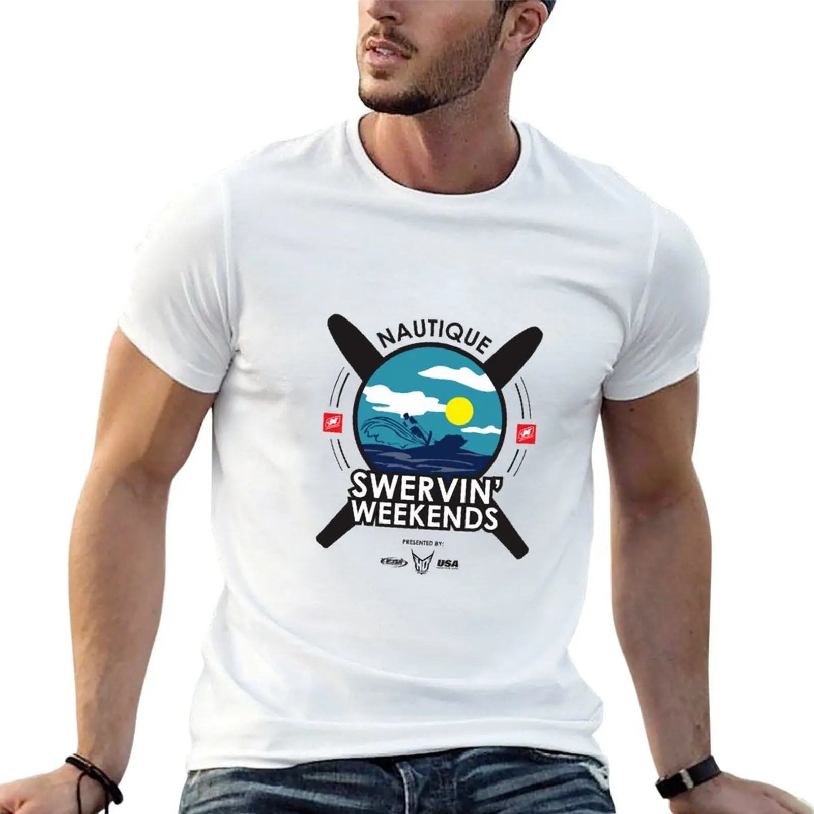 Camiseta Nautique Swervin Weekends, paquete de camisetas de algodón, camisetas 100% de algodón para hombre, camiseta gráfica