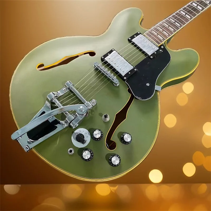 New Electric Guitar Matte Green Color Jazz Hollow Body 335 mahogany neck Chrome Hardware