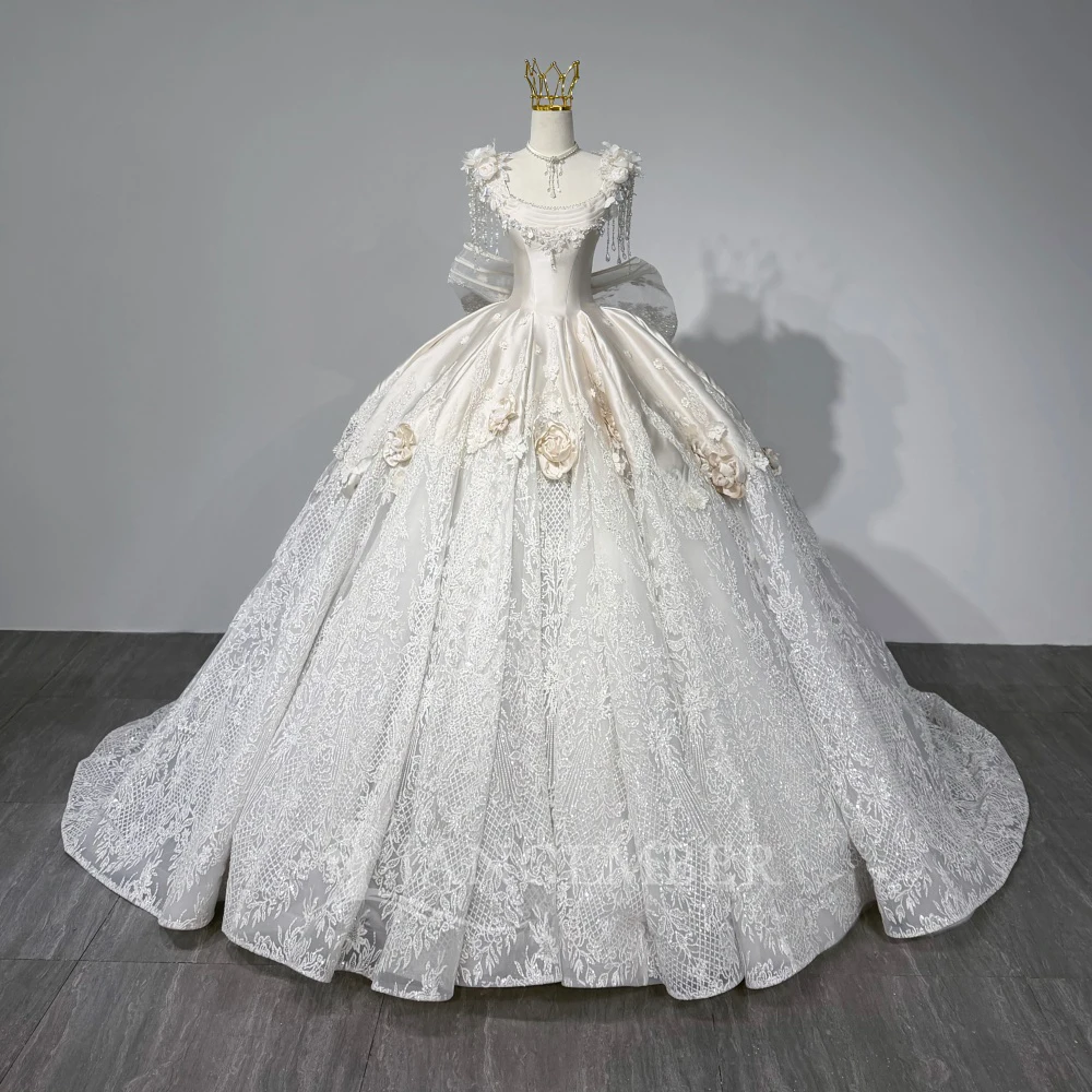 Customized High Quality Lace Wedding Dresses Ball Gown Sequins Sleeveless Tassel Wedding Gowns Bridal Gowns Vestidos De Novia