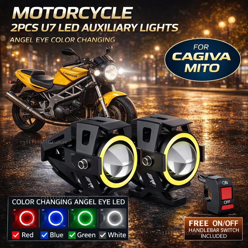 Waterproof Motorcycle LED Headlight 3000LMW U7 Motorbike LED Driving Fog Spot Light with Switch For Cagiva Mito 50 125 Mito