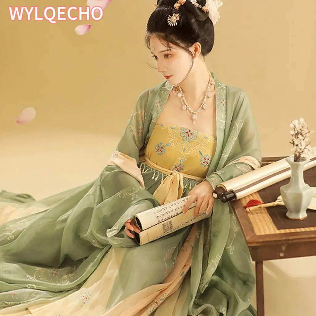 

Retro Fairy Women Chinese Hanfu Dress Ancient Vintage Floral Stage Dance Costume Festival Party Traditional Tang Dynasty Clothes