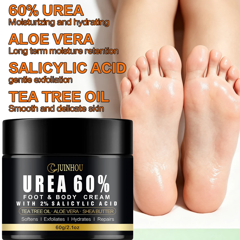 JUINHOU Foot Cream 60% Urea Salicylic Acid Moisturize Cracked Heels Soften Rough Skin Foot Care Daily Hydration Ointment