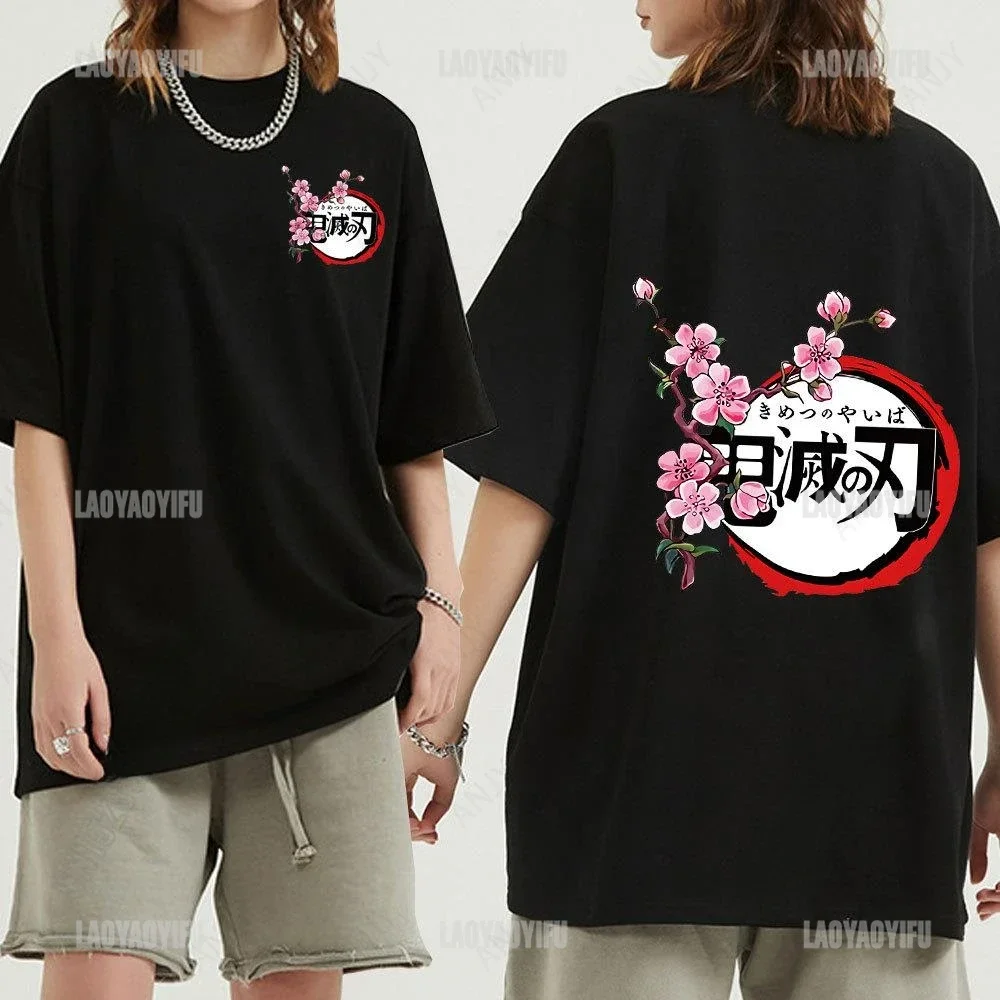 Ghost Killing Blade Cherry Blossom Day Wheel Knife Printed T-shirt Anime Anime Cotton Short Sleeve Men's and Women's Shirts
