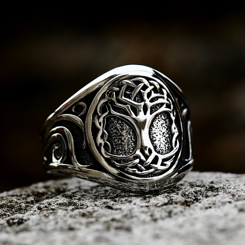 Beier New Designs Viking Norse Mythology Odin Rune Men Ring Viking Tree of Life Norse Amulet Wolf Totem Jewellery Wholesale