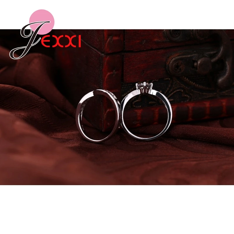 Round White CZ   Simple Elegant 925 Sterling Silver Engagement Rings Set For Women Wedding Ring Bague Jewelry