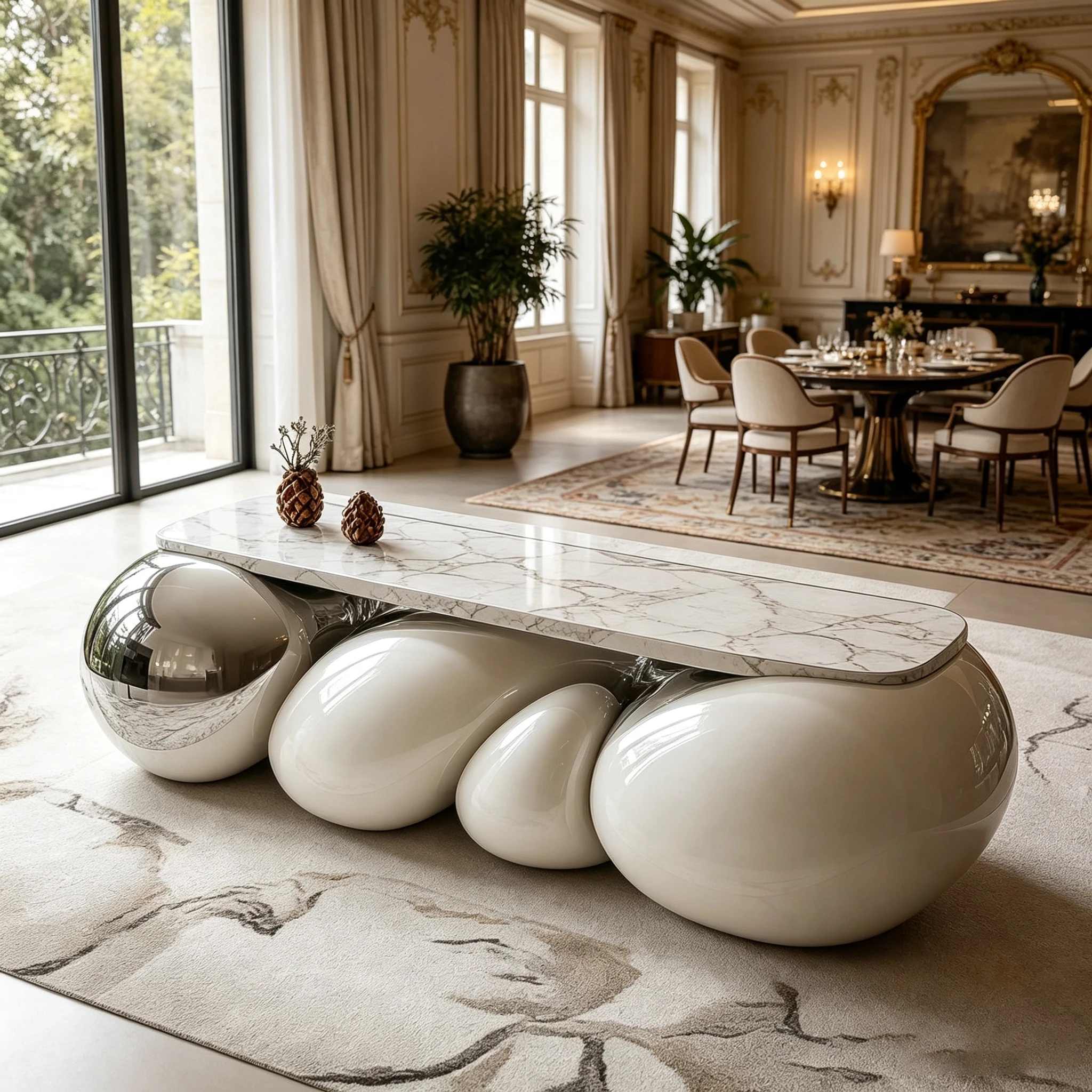 G*-Marble-veined Scratch-resistant Premium Tabletop Coffee Table Fiberglass Base for Modern Home Living Space