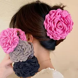 1 Pack Women's New Fabric Rose Hair Clip French Retro Sweet Large Flower Shark Hair Clip Plastic Hair Clip Hair Accessories