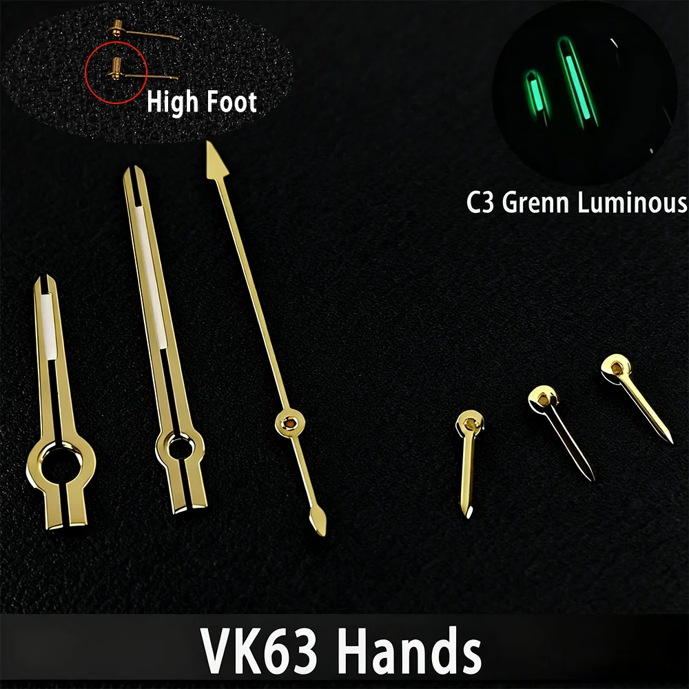 VK63 الأيدي عالية الجودة C3 الأخضر مضيئة ساعة اكسسوارات الأيدي مناسبة ل VK 63 حركة الكوارتز أجزاء الساعات الرجالية
