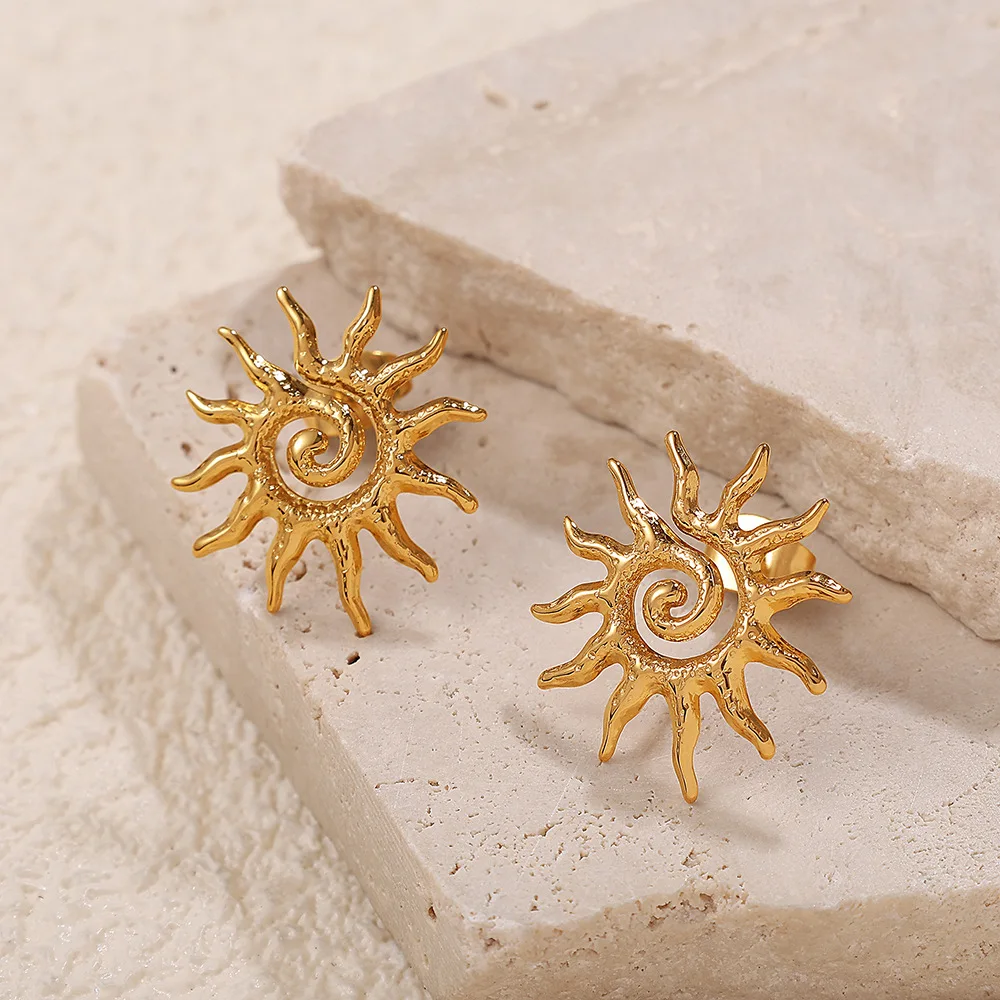 

New Style Special Shaped Twisted Sun Stainless Steel Gold-Plated Earrings Fashion Style Women'S Jewelry