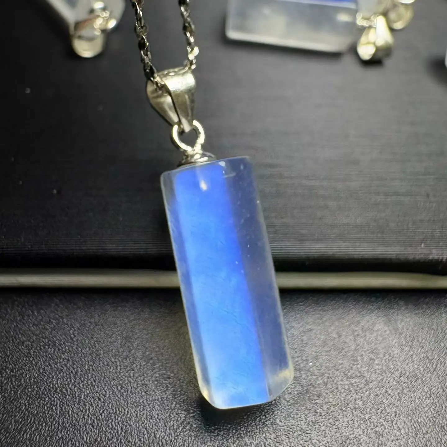 

1 Pc Fengbaowu Natural Blue Moonstone Prism Pendant 925 Sterling Silver Reiki Healing Stone Jewelry Gift Women Men