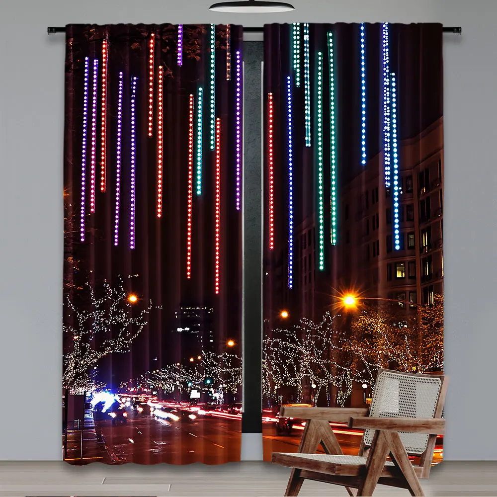 2Pcs Meteor Lights Curtains Christmas Icicle Cascading Lights For Halloween Party Holiday Garden Tree For Bedroom Living Room