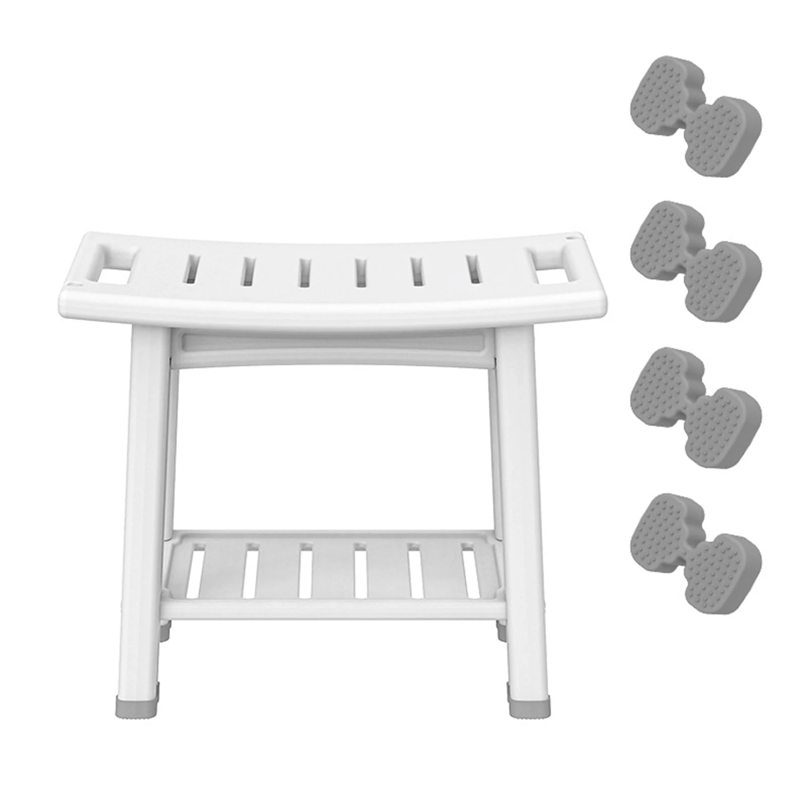 HDPS Shower Benches  Shower Chair 2-tier Storage Spaces and Dual Handles Waterproof Stool with Non-slip Pads for Shaving image 5