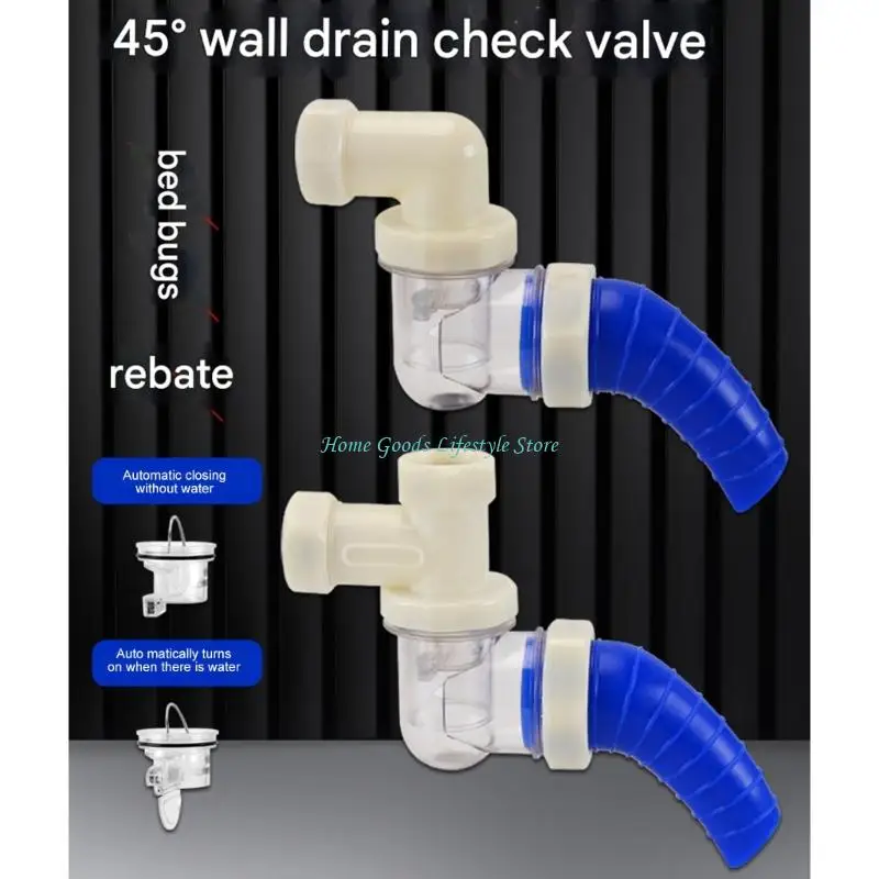 

E74E Bathroom Sink Drains Not Odor Wall Mounted 45 Degree Design Plastic Waste Pipe Seals Universal Easy Installation