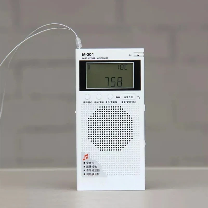 M‑301 Portable FM Radio, Bluetooth Music Receiver Player, Built‑in Rechargeable Power Source