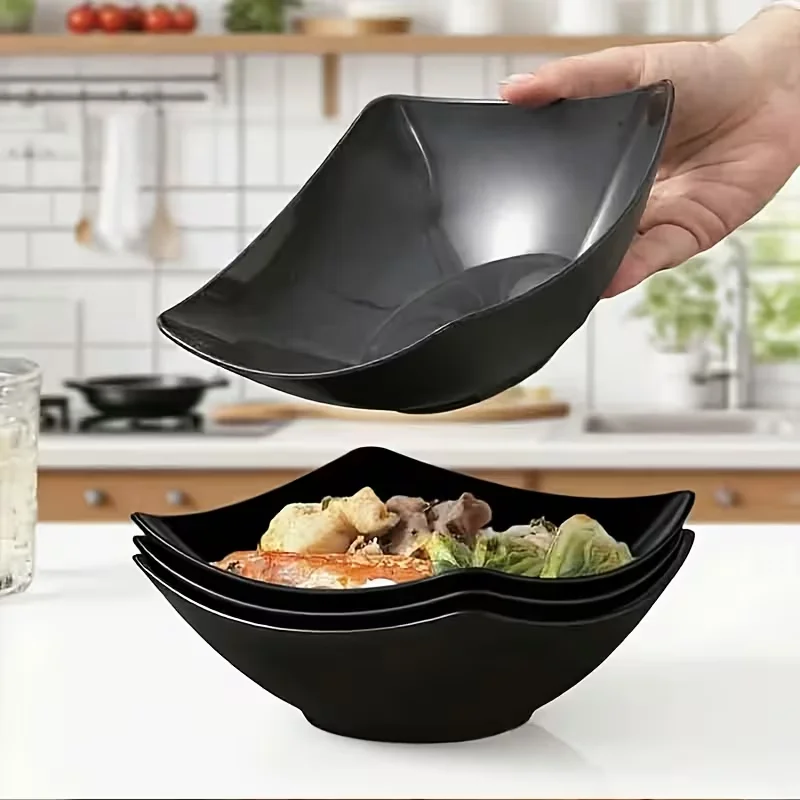 2/4pcs Household Kitchen Creative Plastic Square Bowls, Featuring a Unique Square Design with Raised Corners, Highly Stable, Mic