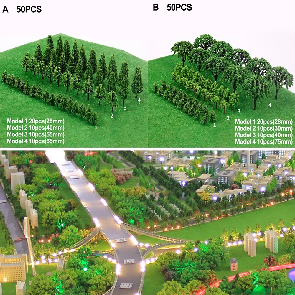 50Pc Plastic Model Train Miniature Tree Scenery DIY Garden Landscape Railroad Building Landscape Accessories Sand Table Models