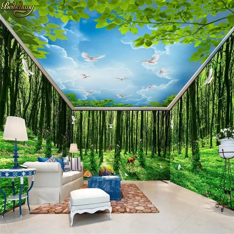 Custom Forest animals Wall Paper Living Room TV Sofa Backdrop photo Wallpaper Mural 3D Nature Landscape art Stickers Home Decor