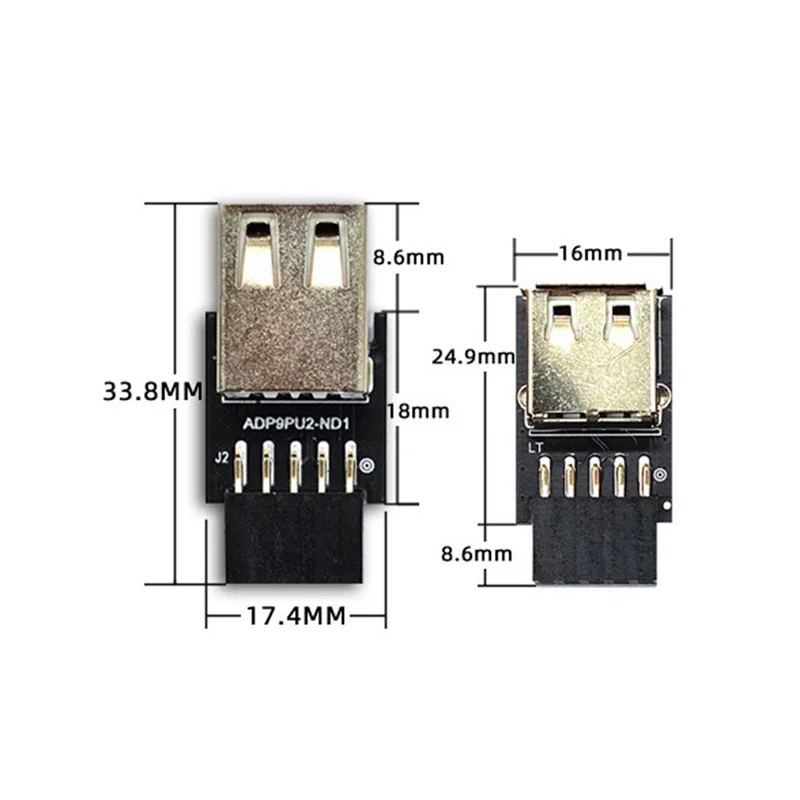 Qy-9Pin - 1ポートUSBアダプターコネクター PC内蔵マザーボード 9ピン - USB2.0 タイプA メス変換アダプター デスクトップパソコン Dura用
