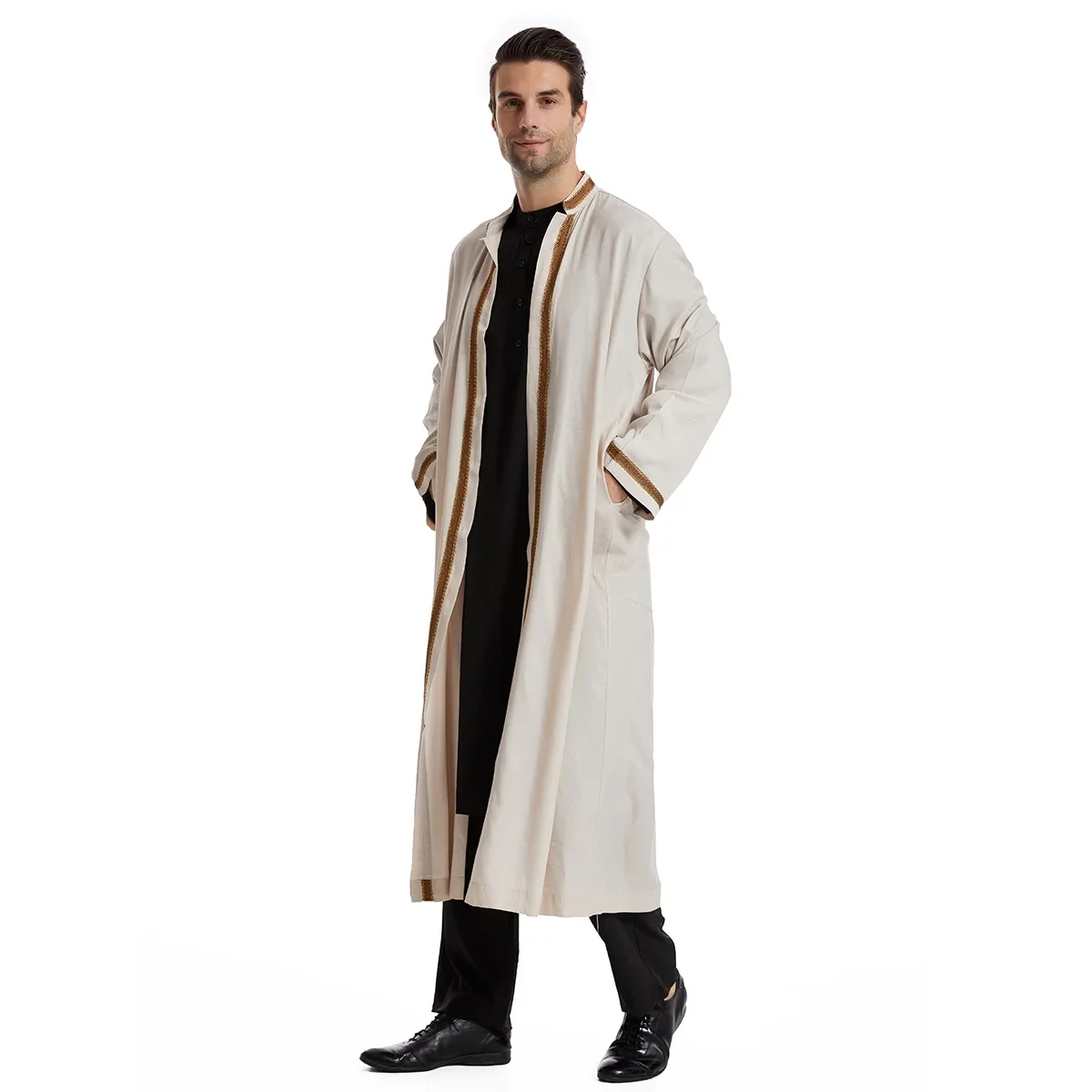 Vestido largo de moda musulmana para hombres, ropa de Domingo, cárdigan Jubba Thobe, Abaya, bata larga islámica, caftán árabe saudí, Dubái