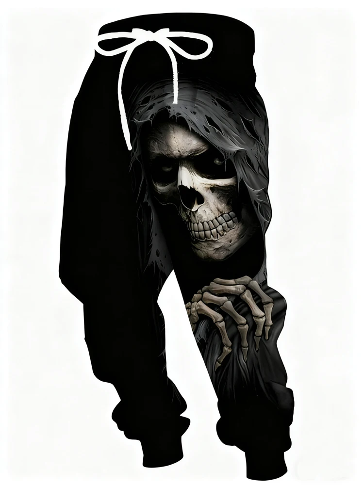 

New Men's 3D Skull Print Casual Pants Outdoor Breathable Athletic Pants Stylish Drawstring Streetwear Trousers Mens Cuffed P