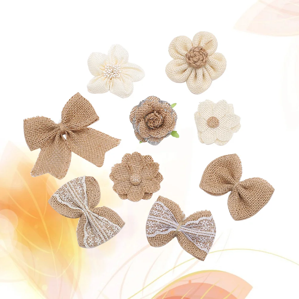 

9pcs Jute Burlap Rose Set Diy Vintage Handmade Craft Decor For Wedding Party Centerpiece Hat Bag Shoe Decoration Jute Flower