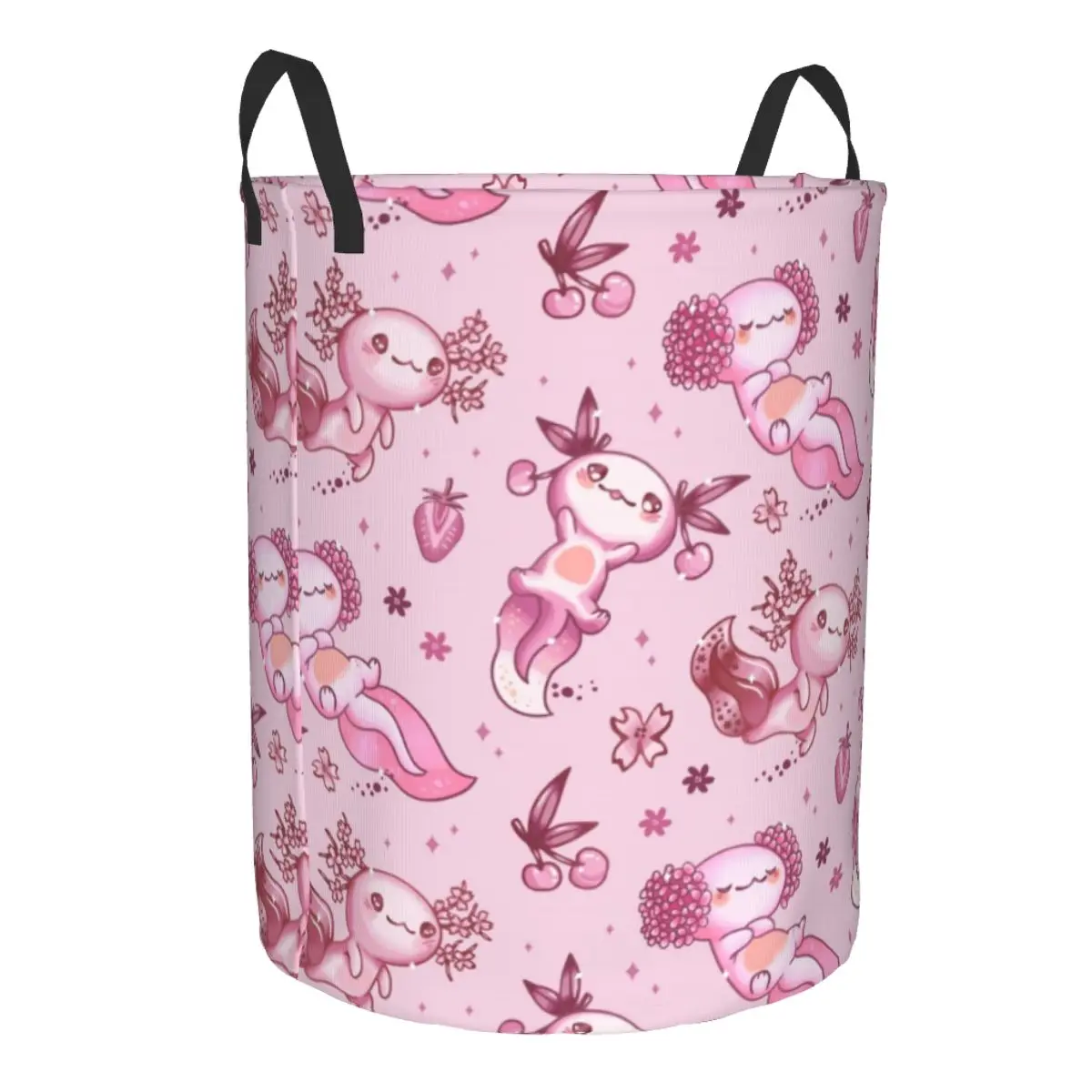 Custom Kawaii Axolotl Pattern Laundry Basket Foldable Salamander Animal Clothes Toy Hamper Storage Bin for Kids Nursery