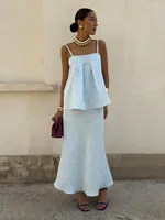 Bornladies 2026 Spring Summer New Cotton Women's Cami Skirt Set Elegant Lazy Cami Mermaid Maxi Skirt Two-Piece Outfit - Image 5