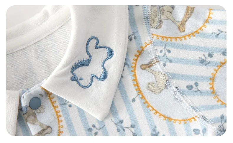 2026 Frühling Neugeborenen-Strampler aus Baumwolle mit Allover-Print, 0-24 Monate, Kleinkinder Mädchen Jungen, Kragen-Detail, Weiche Schlafkleidung, Einteiler – Detail 6