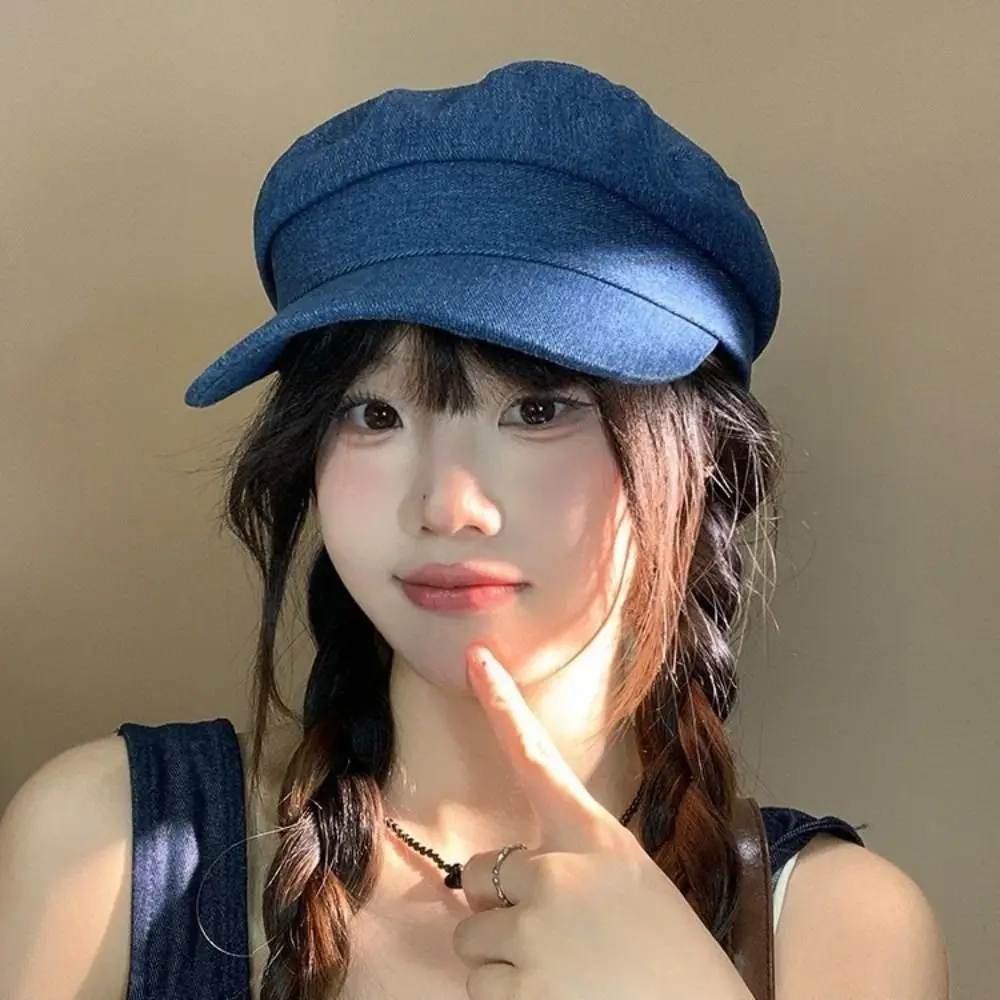 カジュアルヴィンテージデニムベレー帽フラットキャスケット八角キャップレジャー女性ひさし帽子女性