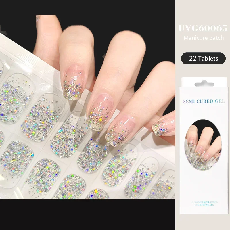 

22 Tips New UV Semi-cured Gel Nail Stickers Waterproof Long Lasting Nail Patches UV Lamp Required Full Cover Nail Decals