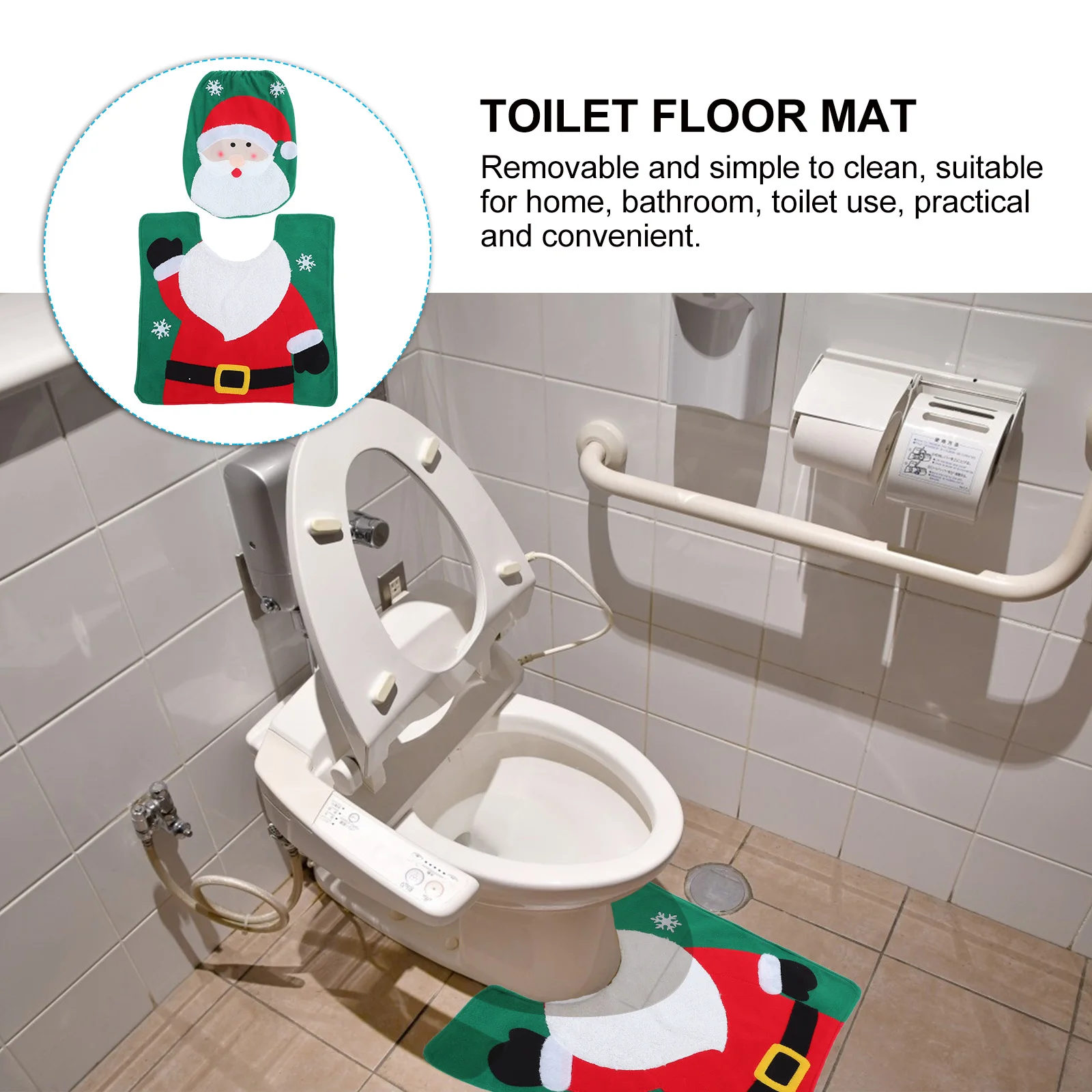 

1Set Xmas Toilet Floor Mat Set Christmas Toilet Decoration for Home Bathroom Easy Install Removable Washable Soft Comfortable