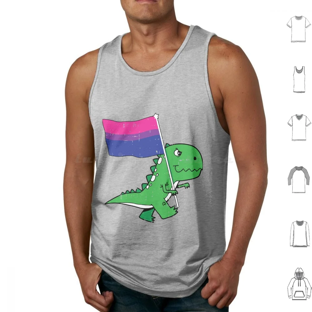 Bi-Sexual Pride Flag Funny Dino-Saur Proud Tank Tops Print Cotton Bisexual Pride Bi Queer Rainbow Pansexual Trans Asexual