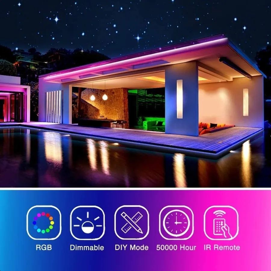 65.6FT Led Lights for Bedroom 5050 Color Changing Led Strip Lights with 44Key Remote and 12v Power ply Led Lights Strip for Hom