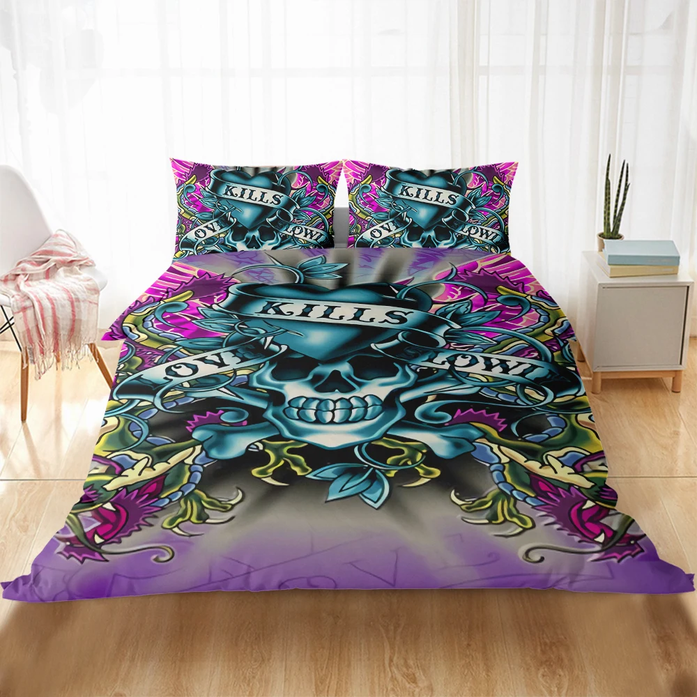 3D Luxury Flower Skull Bedding Set Duvet Cover Set Doble/Queen/King Size Bedspread Ink Painting Sugar Skull Comforter Cover Set