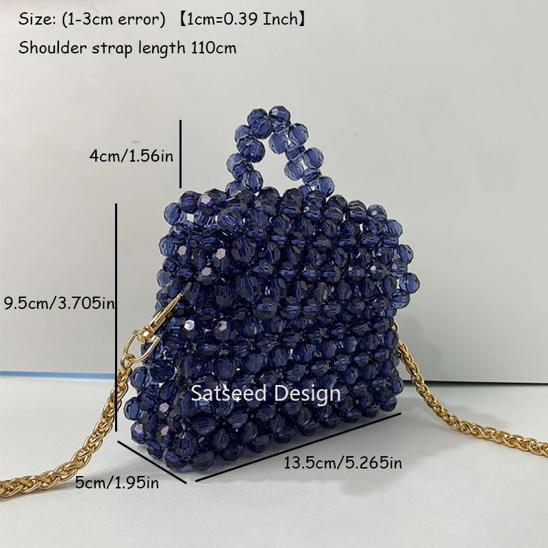 Handmade Small Cute Women's Shoulder Bag with Acrylic Beads Metal Shoulder Straps Woven Party Dinner Give for Her Ladies Love