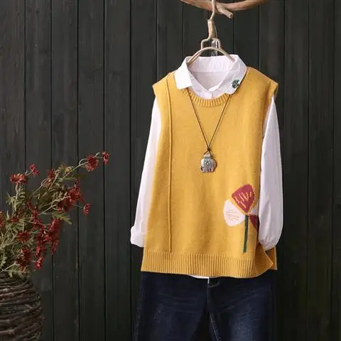 Knit Sweater Vest Vintage Clothes Vests Women Round Neck Sweaters Oversize Sleeveless Vests Autumn Winter Jackets 2023